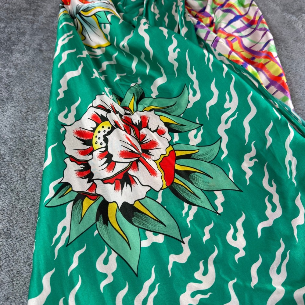 Me369 Luna Artisan Tie Front Skirt Green Floral Plaid Midi Size XS Viscose - Picture 3 of 11